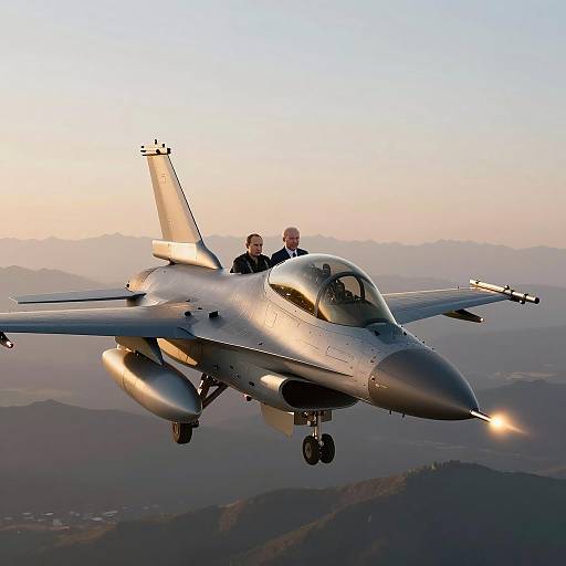 F-16 Fighter Jet with Two Men in Cockpit