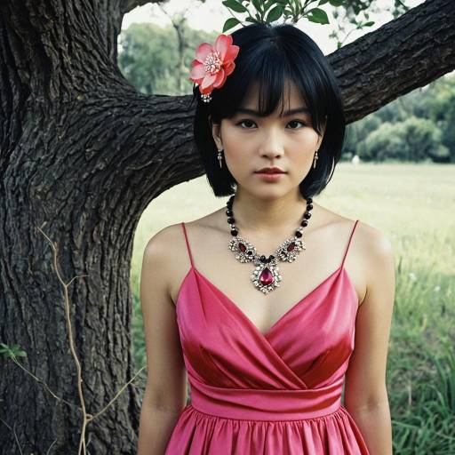 Woman in Pink Dress with Flower Hair Ornament