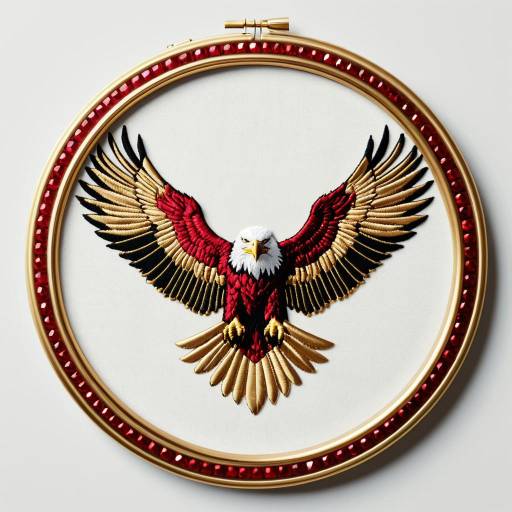 Embroidered Eagle in Gold and Ruby Hoop