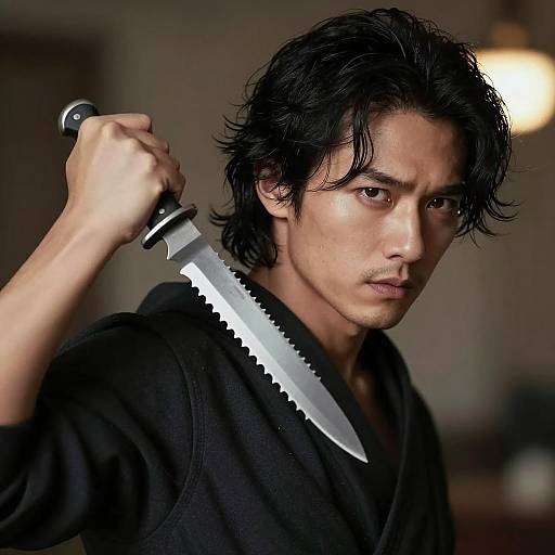 Mysterious Man with Knife and Bokeh