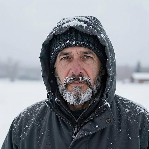 Middle-Aged Man in Snowy Winter Landscape