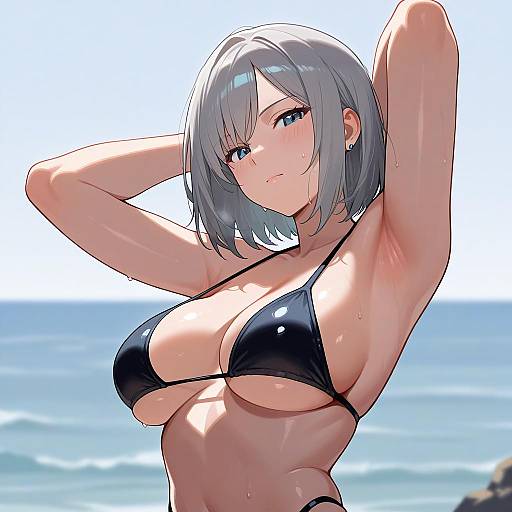 High-Leg Bikini Grey-Haired Girl