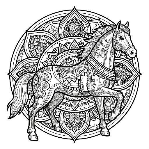 Intricate Galloping Horse Mandala