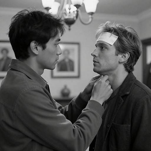 Black-and-White Portrait of Two Men Indoors
