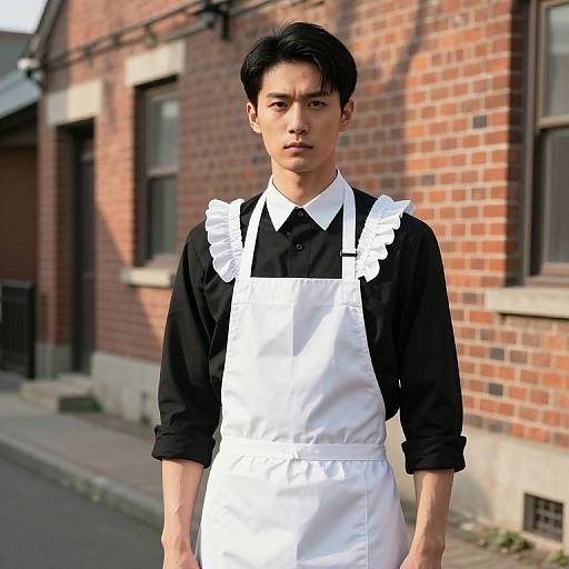 Stoic Man in Vintage Apron