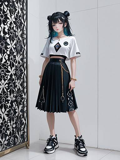 Contemporary Woman in Skater Outfit