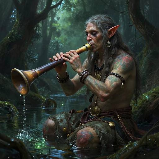 Enchanted Goblin Shaman Playing Didgeridoo