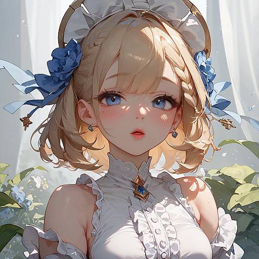 Anime Girl in White Frilled Dress