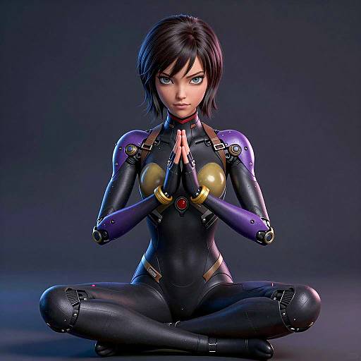 Futuristic Meditation: Robotic Alita Illustration