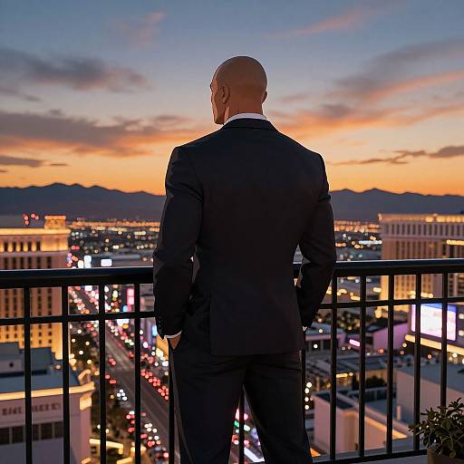 Cinematic Anime Man Overlooking Vegas
