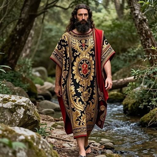 Ancient Greek Cloak Walk in Woods