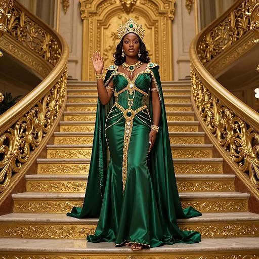 Regal Woman on Golden Staircase