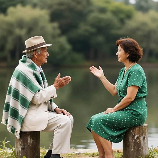 Elderly Couple by Serene Lakeside