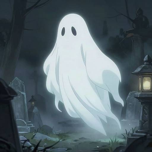 Mysterious Anime Ghost in Cemetery