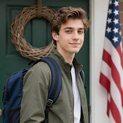 Young Man with Green Door Background