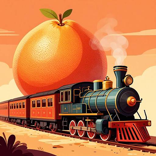 Surreal Grapefruit Locomotive Artwork