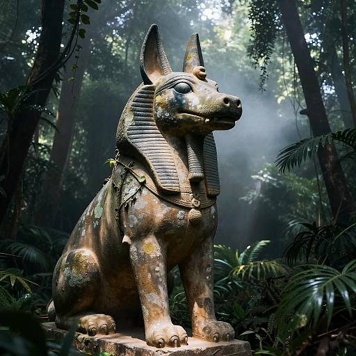 Ancient Sobek Statue in Jungle Mist