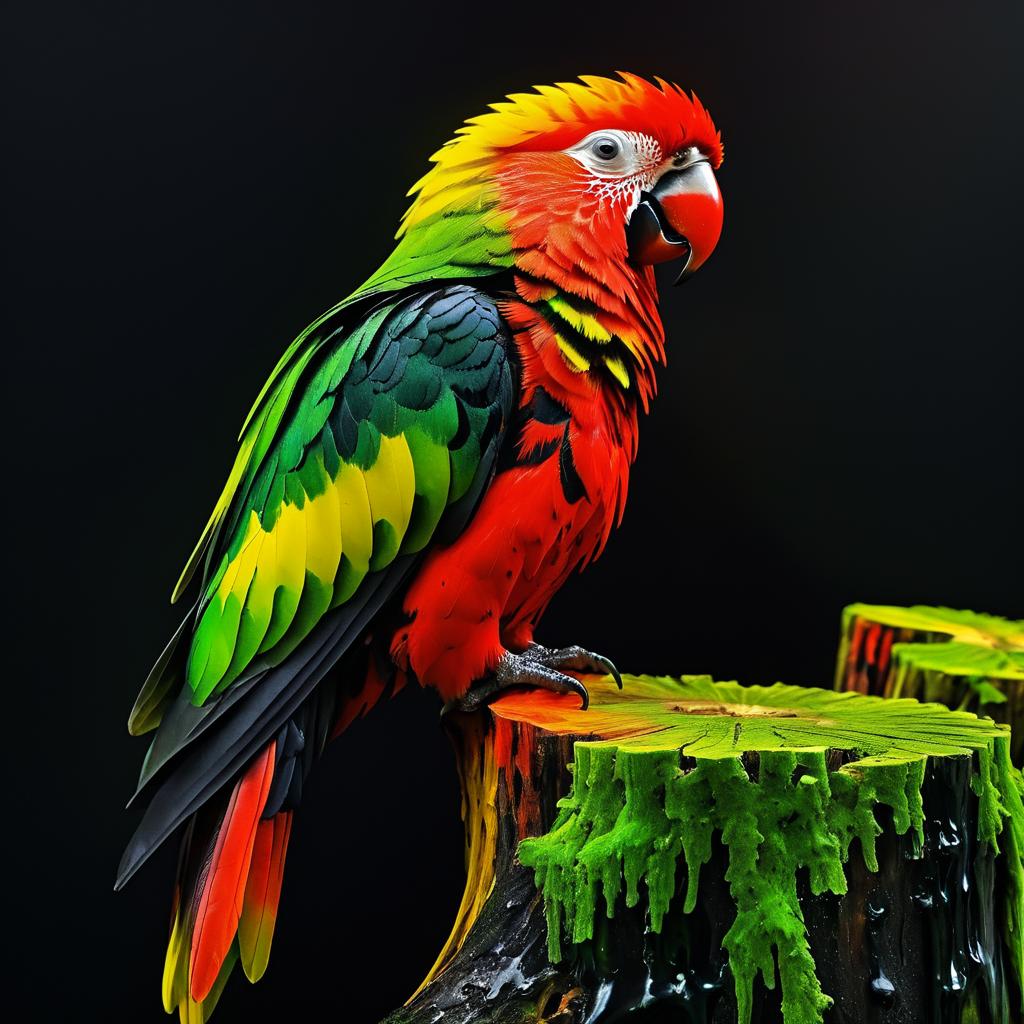 Vibrant Parrot Close-Up on Stump