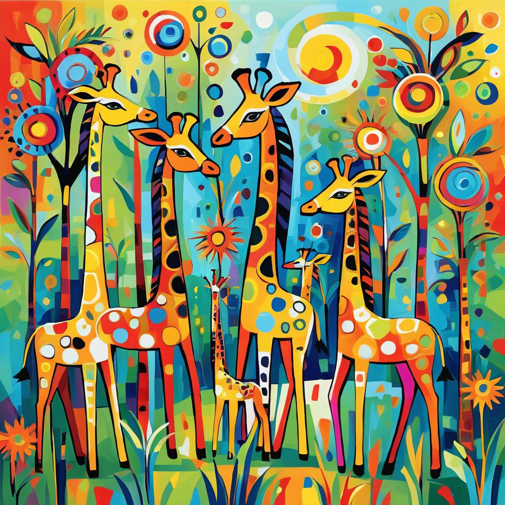 Vibrant Picasso-Style Giraffe Garden