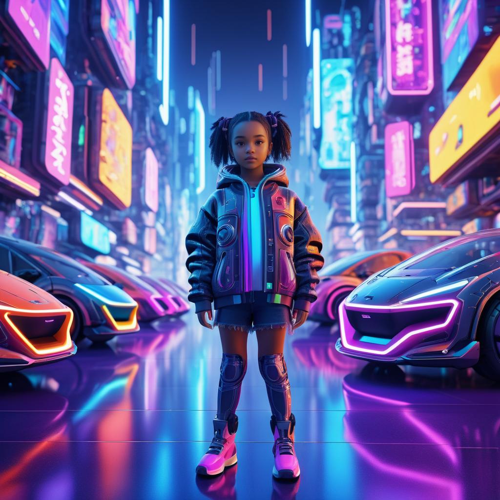 Vibrant Cyberpunk City with Robot and Girl