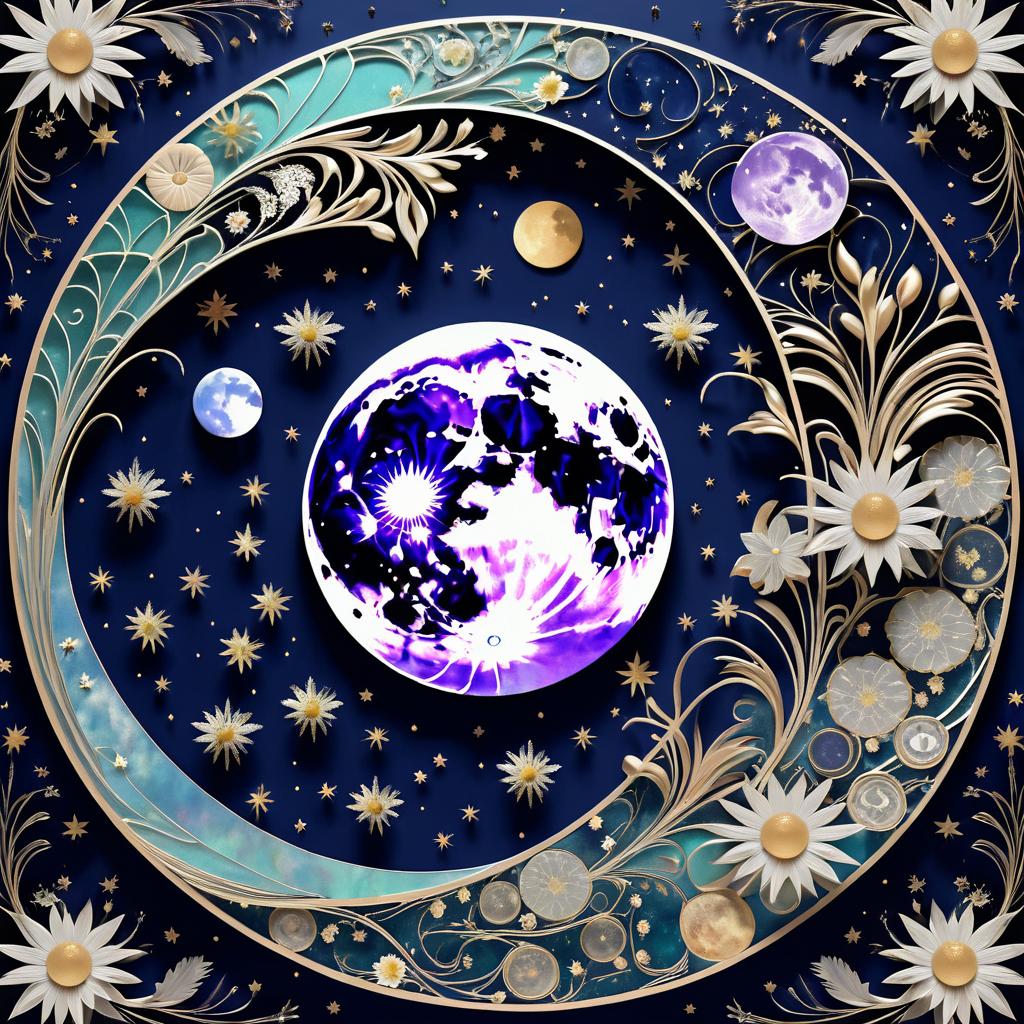 Celestial Floral Moon Collage Art