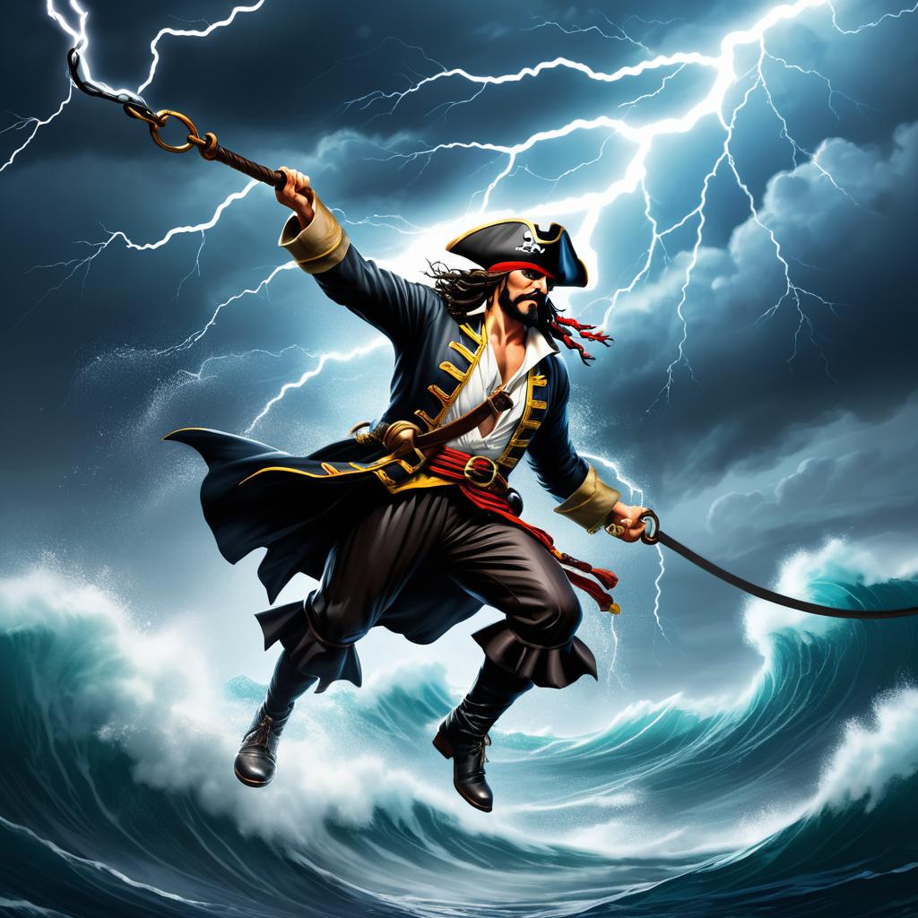 Dynamic Pirate Captain in Lightning Storm