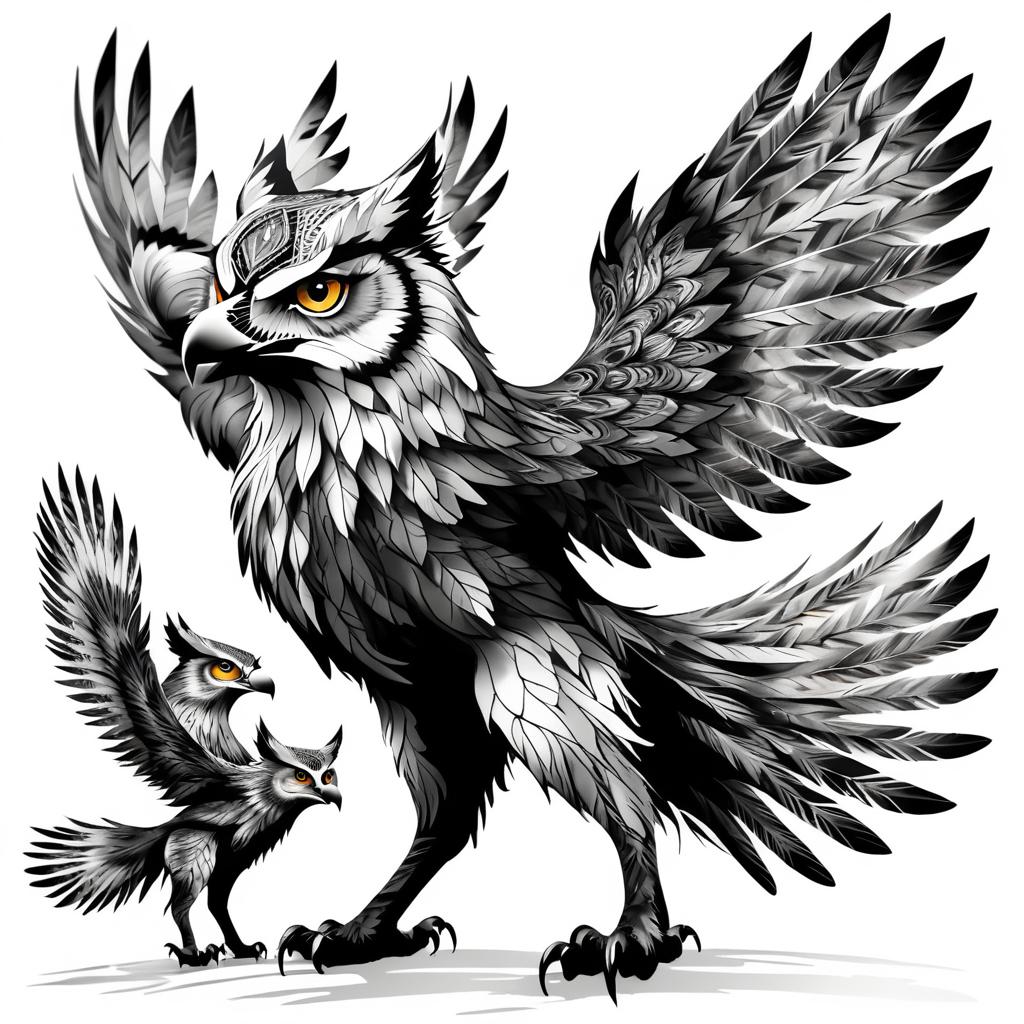 Fantastic Wolf-Owl Hybrid Illustration