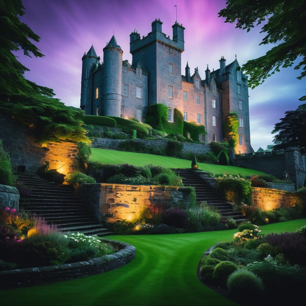 Dramatic Scottish Castle with Lush Gardens