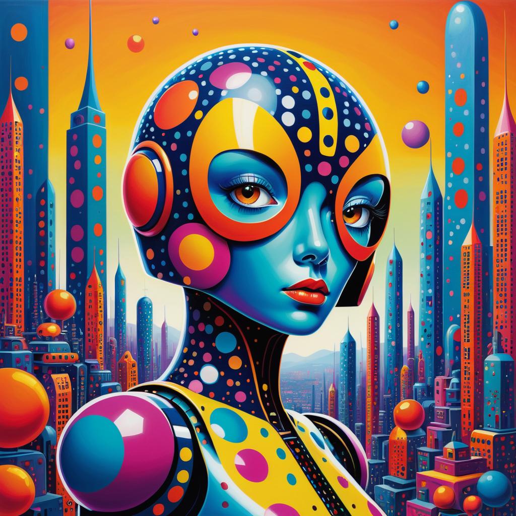 Futuristic Colorful Robot in Kusama Style