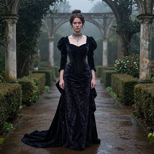 Dramatic Victorian Woman in Velvet Gown