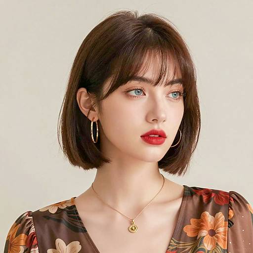 Stylish Young Woman with Bob Hairstyle