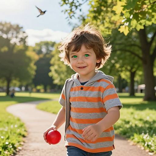Joyful Boy Playing in Sunny Park
