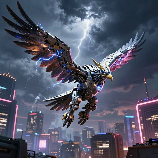 Fierce Mechanical Bird Over Dystopia