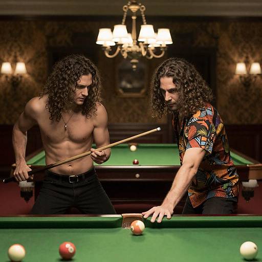 Intense Pool Game in Ornate Room