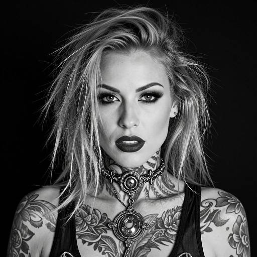 Tattooed Woman in Black-and-White