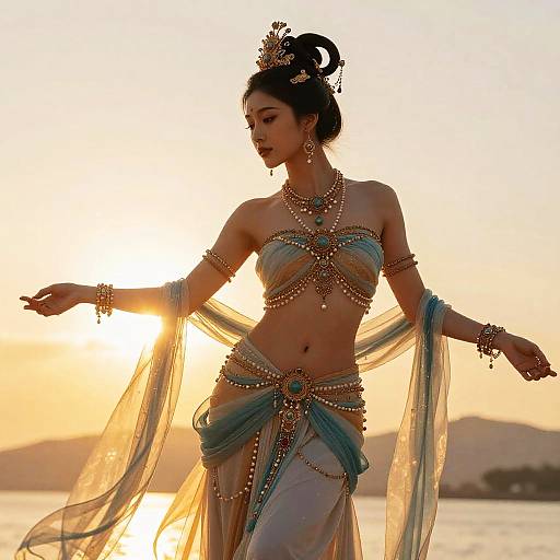 Ethereal Goddess in Radiant Sunset