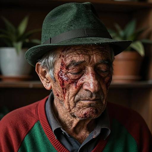 Portrait of a Worn Elder in Shadows