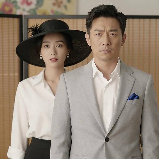 Bamboo Screen Noir: Elegant Couple Poster