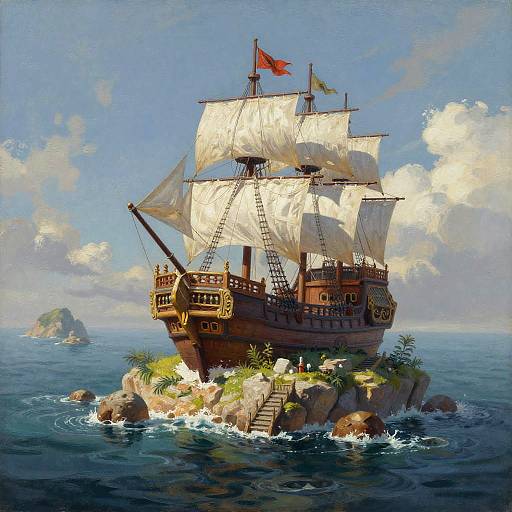 Fantasy Island with Pirate Ship Matte