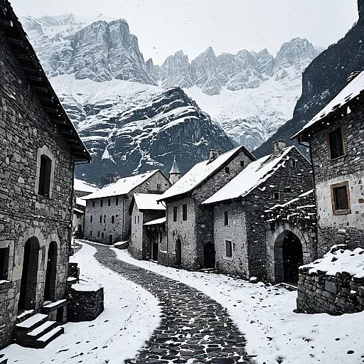 Snowy Medieval Mountain Village