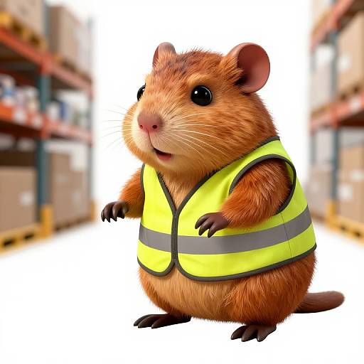 Humanized Gopher in Safety Vest in Warehouse