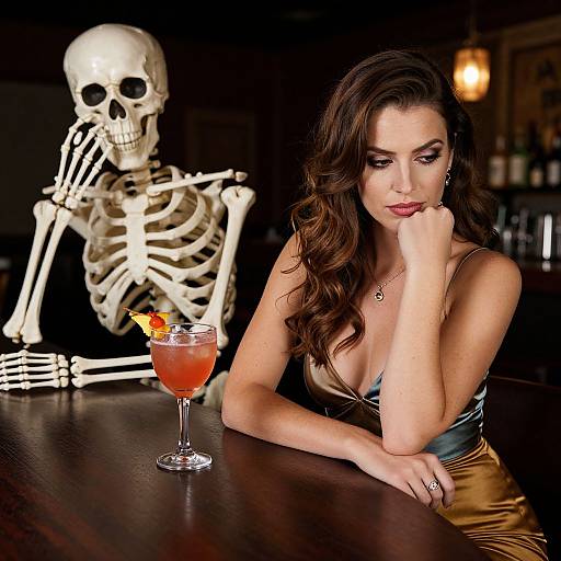 Woman at Bar with Confident Skeleton