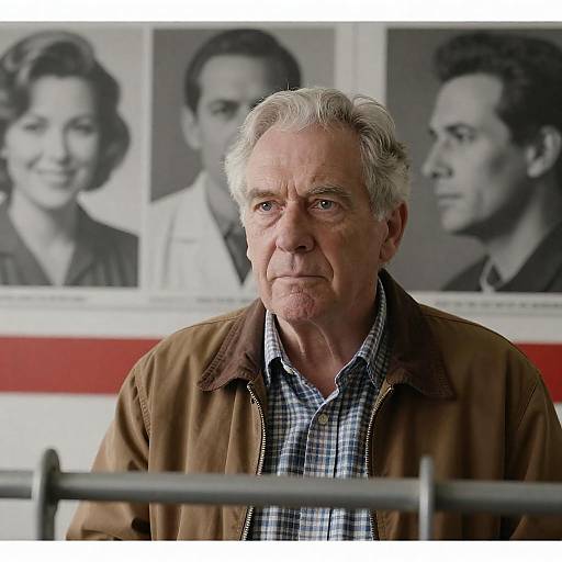 Serious Portrait with Newspaper Background