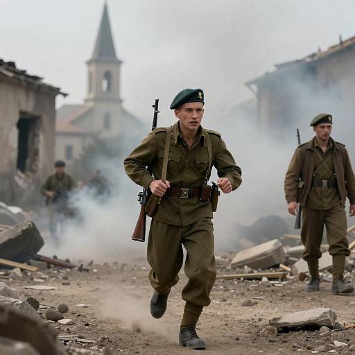 Dynamic War Scene with Soldiers in Action