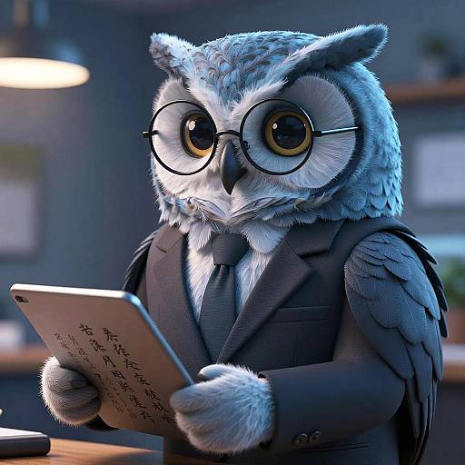 3D Owl Scholar in Modern Attire