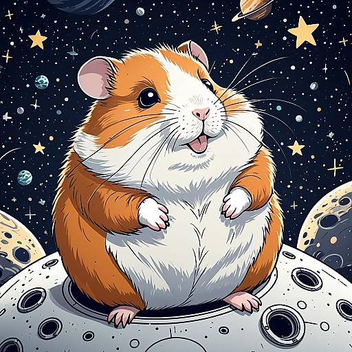 Cartoon Fat Hamster in Outer Space
