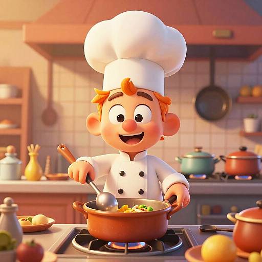 Cheerful Orange-Haired Cartoon Chef