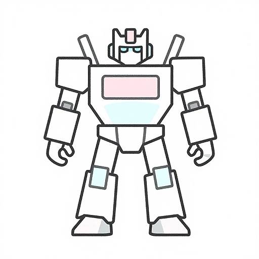 Cartoon-style digital drawing of a white, blocky robot with a square head, rectangular chest plate, and simple, thick black outlines.