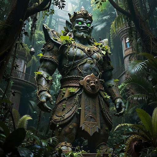 Vine-Covered Giant Statue Guardian