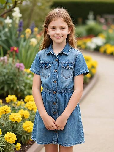 Smiling Girl on Flower Garden Path